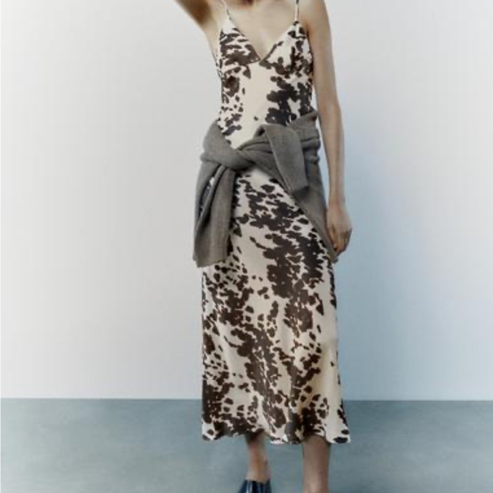 Brown and Cream Spaghetti Strap Dress